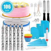 Rmine 106 Pcs Kit de pâtisserie Plateau Tournant de Gâteau DIY Ustensiles Kits Décoration pour Glaçage, Déco, Poches, Douilles ect - Beewik-Shop.com