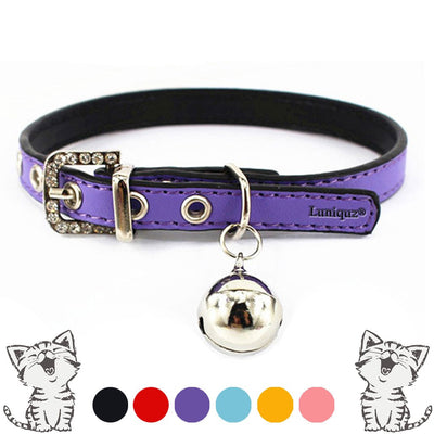 Luniquz Collier Réglable en Cuir Doux avec Clochette - Collier Chat pour Chat, Chaton, Chiot, Petit Chien (22cm-27cm)-Violet - Beewik-Shop.com