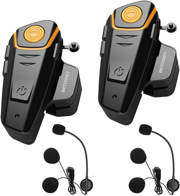BETOWEY BT-S2 Kit -Intercom Moto Duo pour 2 Casques, une Oreillette Bluetooth Moto Interphone Main Libre - 2 Pack, Microphone Dur - Beewik-Shop.com