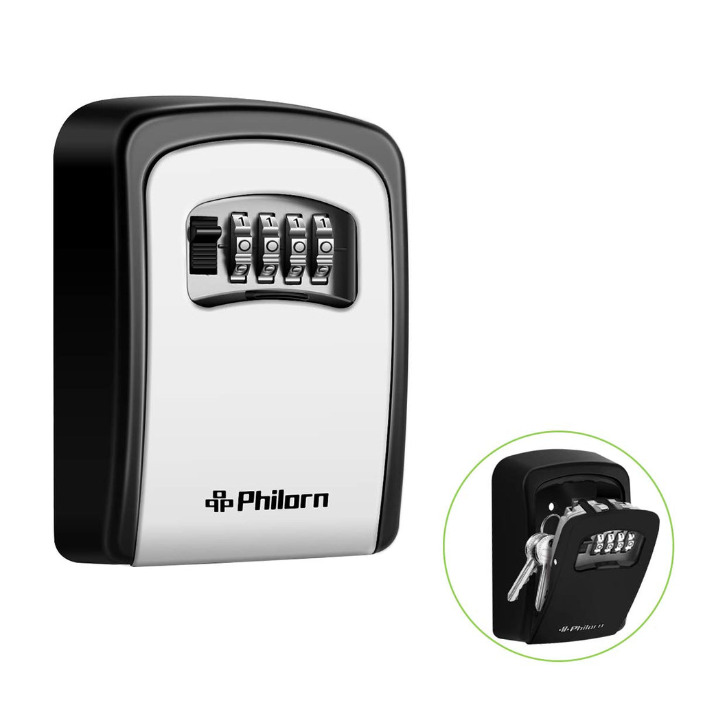 Boîte à clés Philorn avec boîte à clés à code 4 chiffres Support mural résistant aux intempéries à code réinitialisable et porte sûre