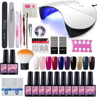 Saint-Acior 10pc Vernis Semi Permanent 36w UV/LED Lampe Pour Sécher Vernis A Ongle Soak Off UV Gel Base Top Coat Brosse Strass Décor Nail Outils Nail Art Kit Manucure# G10C - Beewik-Shop.com