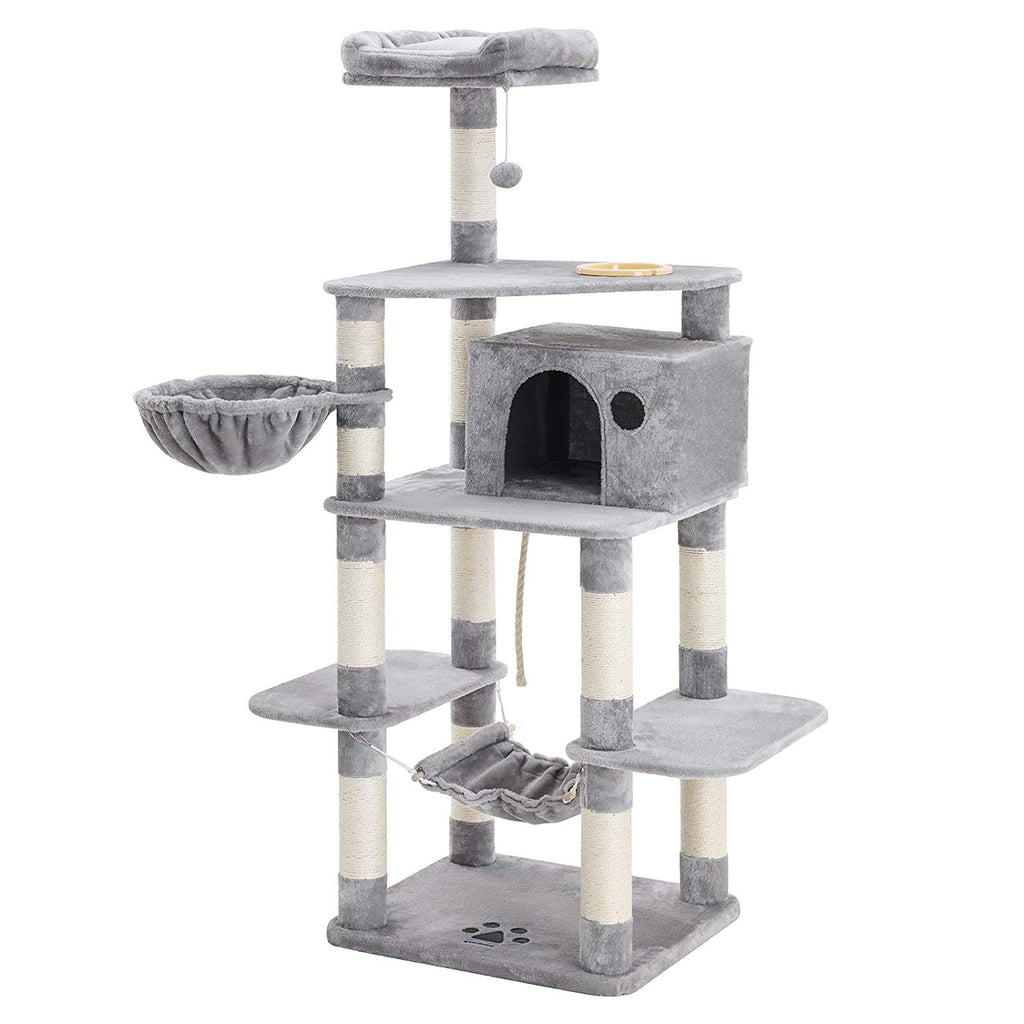 Feandrea Arbre A Chat Hauteur De 174 Cm Multi Niveaux Avec Bol Panier Niche Maison De Jeu Meubles Pour Chatons Chats Et Felins Couleur Grise Claire Pct99w Beewik Shop