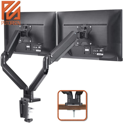 PUTORSEN® Support 2 Écran PC Moniteur, Premium Aluminium Bras Articulé Ergonomique Ressort Gaz pour Double Écrans 17-32