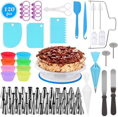 120 pcs Plateau Tournant Gateau,kits de décoration de gâteaux, moules à muffins, parfaits pour les débutants et les outils de préparation de gâteaux - Beewik-Shop.com