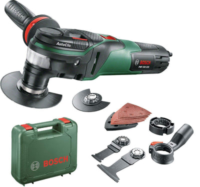 Bosch Outil Multifonction PMF 350 CES (3 Lames, Plateau de Ponçage, 6 Feuilles Abrasives, Coffret, 350 W, Pour Accessoires Starlock Et Starlockplus) - Beewik-Shop.com