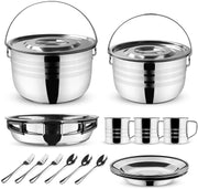 Odoland Multi-PCS Kit de Casseroles Camping, Ustensiles de Cuisine en Acier Inoxydable, Légère, Durable et Compact avec Tasse, Fourchette et cuillère pour Randonnée/Outdoor/Pique-Nique - Beewik-Shop.com