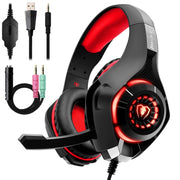 Beexcellent Casque Gaming pour PS4 Xbox one Casque Gamer avec Micro Anti Bruit LED Lampe Stéréo Basse Contrôle du Volume Microphone Réglable (Rouge) - Beewik-Shop.com