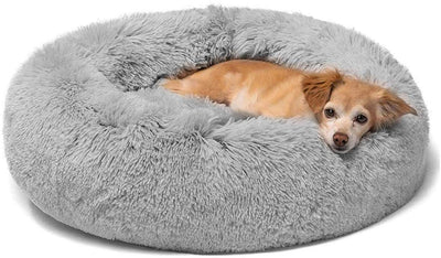 Fewao Lit pour Animal Domestique Extra Doux / Coussin de Couchage pour Chien Rond Ovale en Polaire, Lavable 60 cm ou 50 cm Blanc Gris Taille M - Beewik-Shop.com