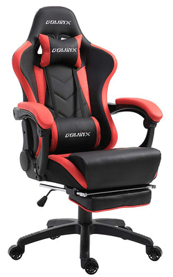 Dowinx sedia gaming ergonomique pour chaise de jeu pour ordinateur avec support lombaire de massage, fauteuil de style course, chaises en cuir E-sports Gamer avec repose-pieds rétractable (noir&rouge) - Beewik-Shop.com