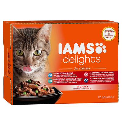 Iams Mer Sea Collection Nourriture Humide en Sauce pour Chat Adulte Toutes Les Races 12 Sachets x 85 g - Beewik-Shop.com