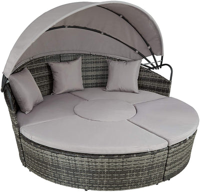 TecTake 800718 Lit de Jardin en Résine tressée, modulable en Salon, avec Pare Soleil Pliable, Coussins Inclus - Plusieurs Couleurs - (Gris | no. 403281) - Beewik-Shop.com