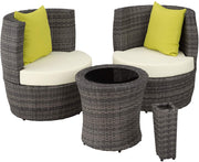 tectake 800690 Salon de Jardin encastrable 2 Personnes en résine tressée, Structure en Aluminium, 2 Fauteuils et 1 Table, Pot de Fleur et Coussins Inclus - Plusieurs Coloris - (Gris | no. 403141) - Beewik-Shop.com