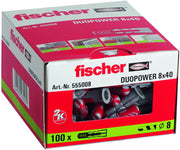 Fischer 555008 Duopower Lot de 100 chevilles 8 x 40 mm - Beewik-Shop.com