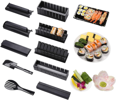 Sushi Maker Kit 10 PCS Moules à Sushi Cuisine Bricolage facile Kit de Préparation à Sushi Sushi set set riz Rouleau Kit Sushi Sushi Maker DIY Cuisine Coffret Complet Convient à Dãbutants (Noir) - Beewik-Shop.com