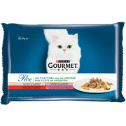 Gourmet Perle Les Filletines avec des Légumes Multivariétés - 4 x 85 g - Sachets Fraîcheur pour Chat Adulte - Lot de 12 - Beewik-Shop.com