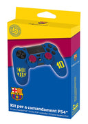 Pack d'accessoires de customisation pour manette PS4 avec coque / housse souple en silicone anti-transpirante et thumb grips caps pour joystick - FCB FC Barcelone n°10 Bleu - Beewik-Shop.com