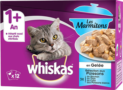 Whiskas MARMITON Sachets Fraîcheur pour Chat Adulte en Gelée Poissons Multi Variétés 12 x 85 g - Pack de 4 (48 Sachets) - Beewik-Shop.com