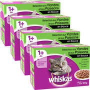 Whiskas Sachets Fraîcheur aux Viandes et Poissons en Sauce pour Chat 1 An et plus 12 x 100g - Lot de 4 (48 sachets fraîcheur) - Beewik-Shop.com