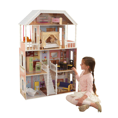 KidKraft 65023 Maison de poupées en bois Savannah incluant accessoires et mobilier, 4 étages de jeu pour poupées 30 cm - Beewik-Shop.com