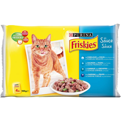 Friskies aux Poissons & Légumes en Sauce - 4 x 100 g - Sachets Fraîcheur pour Chat Adulte - Lot de 10 - Beewik-Shop.com