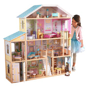 KidKraft 65252 Maison de poupées en bois Majestic incluant accessoires et mobilier, 4 étages de jeu pour poupées 30 cm - Beewik-Shop.com