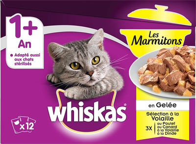 WHISKAS MARMITON Sachets Fraîcheur pour Chat Adulte en Gelée Volaille Multi Variétés 12x85g - Lot de 4 (48 Sachets) - Beewik-Shop.com