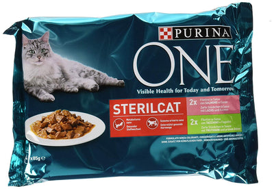 Purina One Humide Chat Adult filettini en Salsa avec Saumon et Carottes, avec Dinde et Haricots – 48 Sachets de 85 g chacune (12 Lot de 4 x 85 g) - Beewik-Shop.com