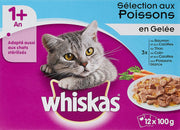 WHISKAS - Sélection aux Poissons en Gelée 1 avec - Sachets Fraîcheur pour chats 12 x 100 g - Lot de 4 - Beewik-Shop.com