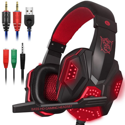 Casque de jeu filaire stéréo avec lumières LED et micro auriculaire pour annuler les bruits pour PS4 PC Xbox one - Beewik-Shop.com