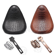 Selle de moto rétro marron/noir en cuir de crocodile + support à ressort de 3" pour la selle de Harley Custom Chopper en cuir de bobber - Beewik-Shop.com