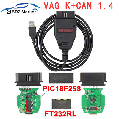 Vag COM K peut Commander 1.4 pour vw/Seat/Audi OBD2 USB Scanner de Diagnostic Vag 1.4 PIC18F258 + FTDI FT232RL Can k-line commander 1.4 - Beewik-Shop.com