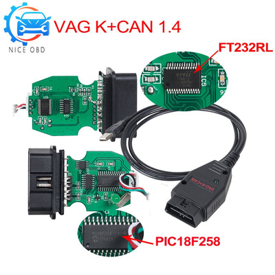 VAG Com v 1.4 commander k + can OBD 2 USB Scanner travailler sur Windows logiciel vag-com peut k-line commander 1.4 câble pour vw/Seat/Audi - Beewik-Shop.com