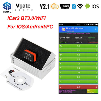 Vgate iCar2 ELM327 V2.1 OBD2 Bluetooth 3.0 WIFI Scanner OBD OBD 2 voiture outil de Diagnostic Auto Easydiag odb2 wi-fi PK ELM 327 V1.5 - Beewik-Shop.com
