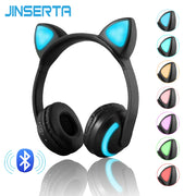 JINSERTA Casque d'écoute stéréo Bluetooth en forme de chat clignotant, Casque d'écoute chat lumineux, Casque d'écoute pour jeux Casque d'écoute 7 couleurs Lumière LED - Beewik-Shop.com