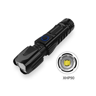 Lampe de poche LED imperméable à 5 modes, et à focalisation variable réglable avec cordon lumineux XHP90 noir_W69 - Beewik-Shop.com