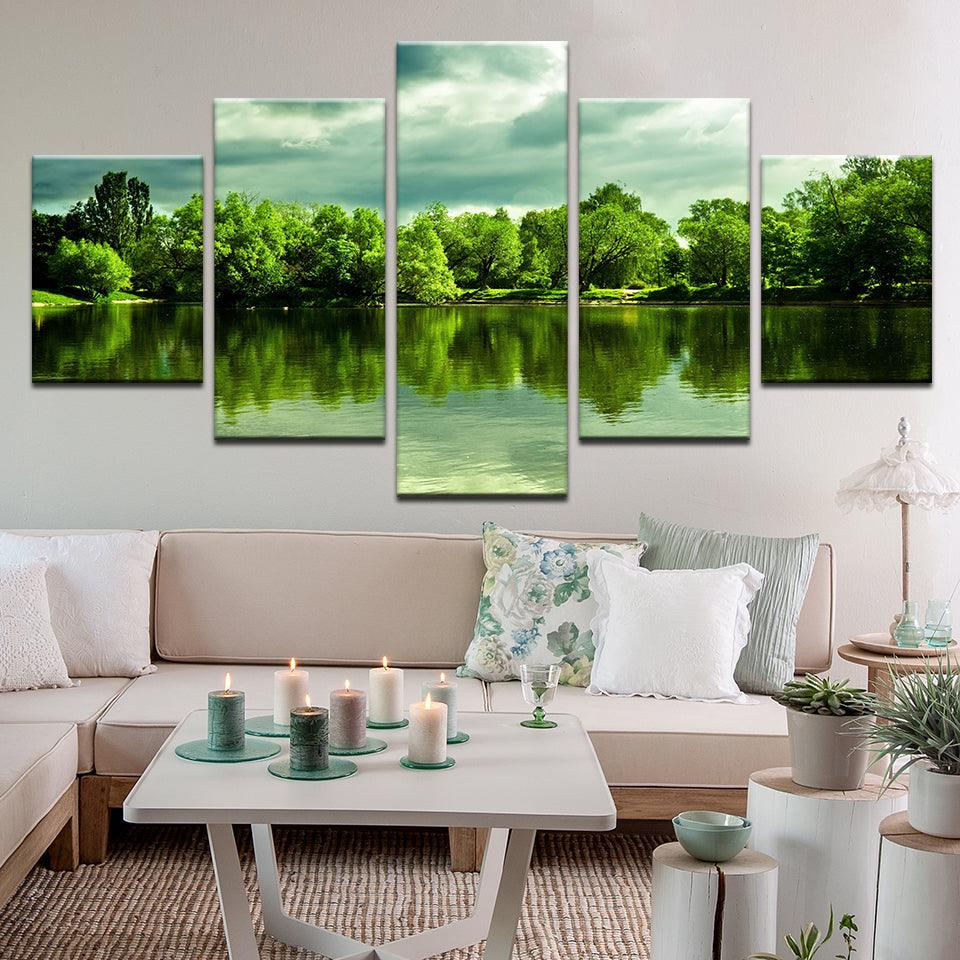 Nature's Serenity with Green Trees Over Peaceful Pond - Canvas Print ...
