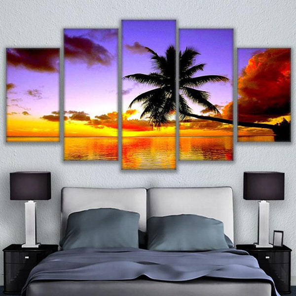 Beach Palm Tree Over The Water 5 Panel Canvas Print Wall Art Canvas Print Got It Here