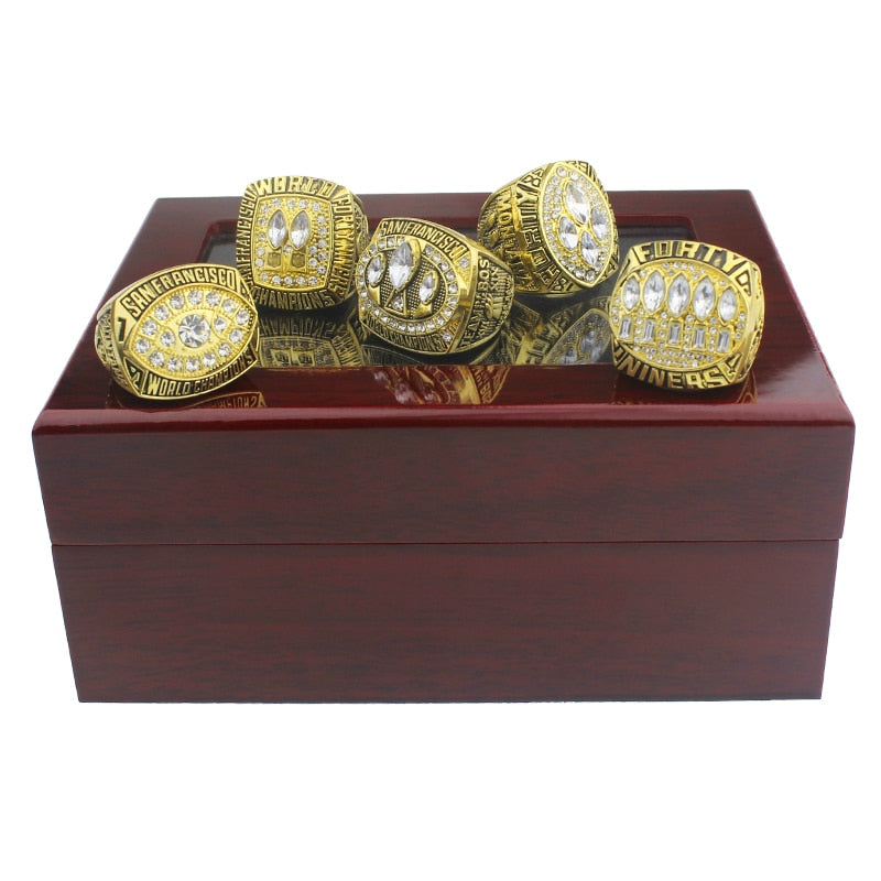 49ers All-Time Greats 23x31x2 Custom Framed Super Bowl Ring Display with  (5) High Quality Replica Super Bowl Rings