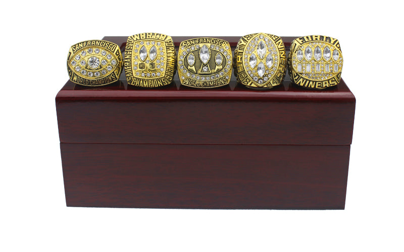 49ers All-Time Greats 23x31x2 Custom Framed Super Bowl Ring Display with  (5) High Quality Replica Super Bowl Rings