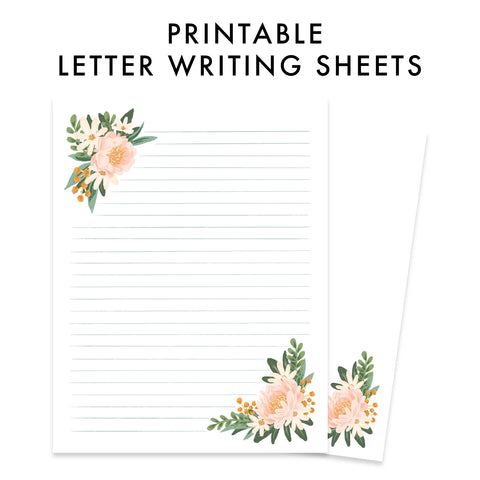 Printable Letter Writing Sheets - Black and White Anemone Floral