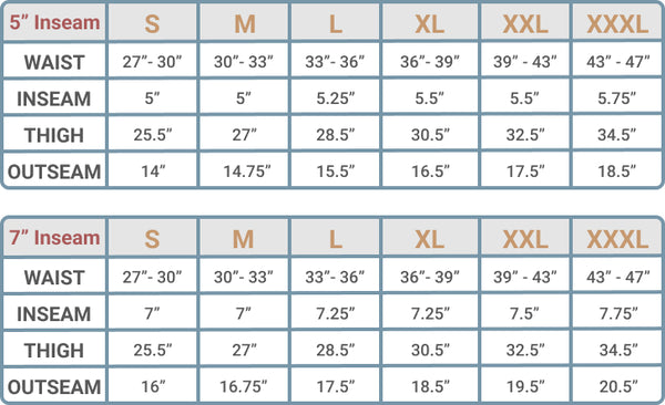 Nomad 3.0 Short Size Chart - 2024