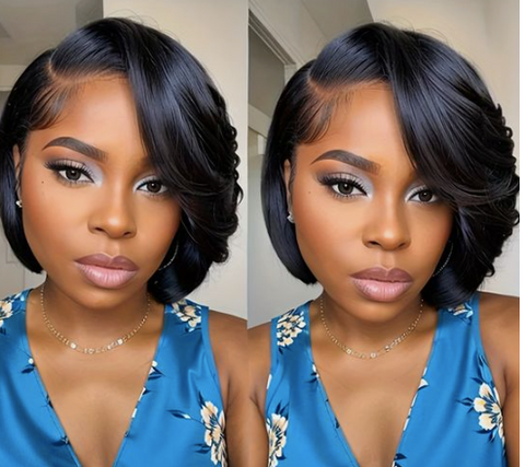 Pixie cut wig with Side Swept Bangs for black women