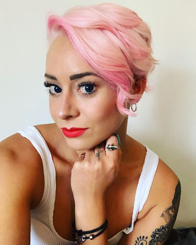 pink Pixie cut lace wig with Floral Accessories