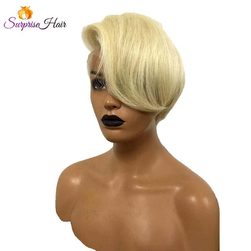 613 Short Blonde Bob Pixie Cut Wig Full Lace Human Hair Surprisehair