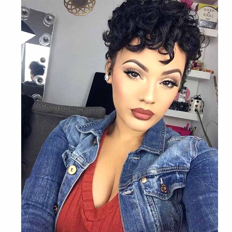 Best Pixie Cut Curly Full Lace Wig Human Hair For African American Surprisehair 3411