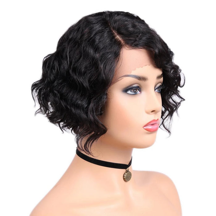 Side Part short bob water wave wig human hair for African American