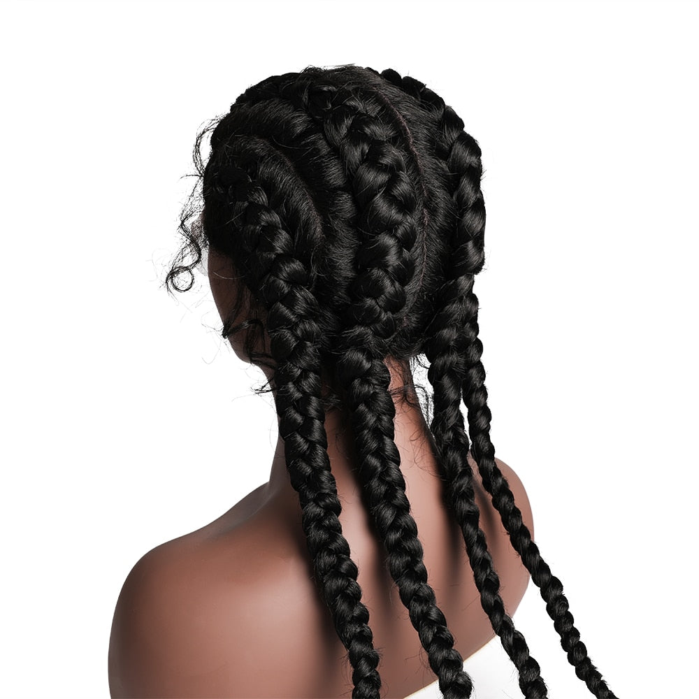 30inch Long Black cornrow braided Lace frontal wig for Black Women