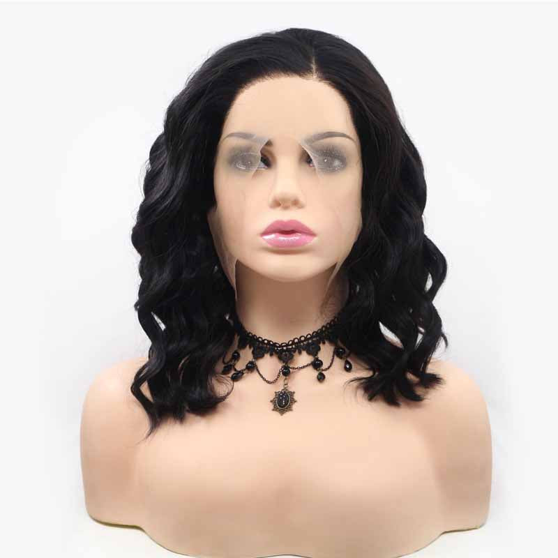 lace front short black wig