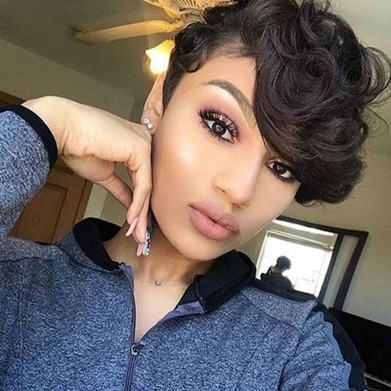 Short Curly Pixie Cut Lace Wig Brazilian Human Hair Natural Black Surp Surprisehair 