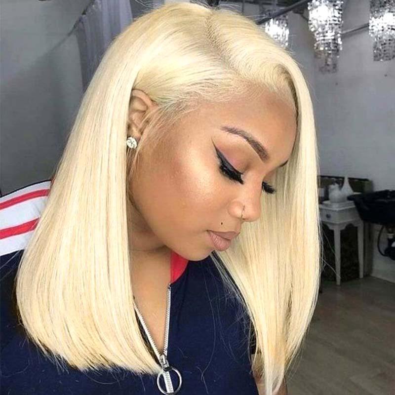 613 Blonde BOB Lace Wig Human Hair Side Part 150% Density ...